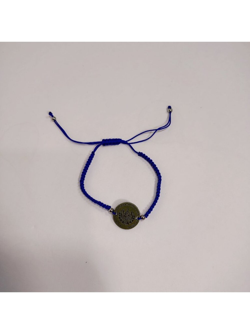 Handmade Blue Cord Bracelet With El Salvador Coin Charm Adjustable Fit For Comfo